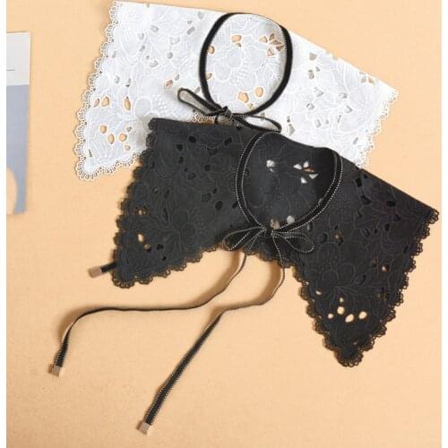 Women Hollow Fake Collar Female Black White Shirt False Collars Girls Neckwear Bow Tie Shawl Wrap Female Detachable Collars