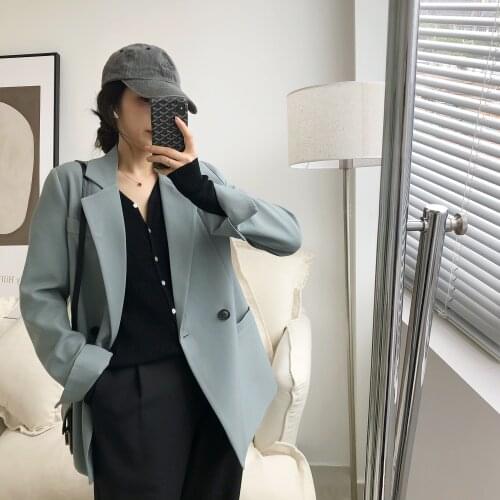 2021 Korean Style Solid Color Elegant Casual Small Suit Jacket Female Loose Office V-neck Long Sleeve Blazer casaco feminino