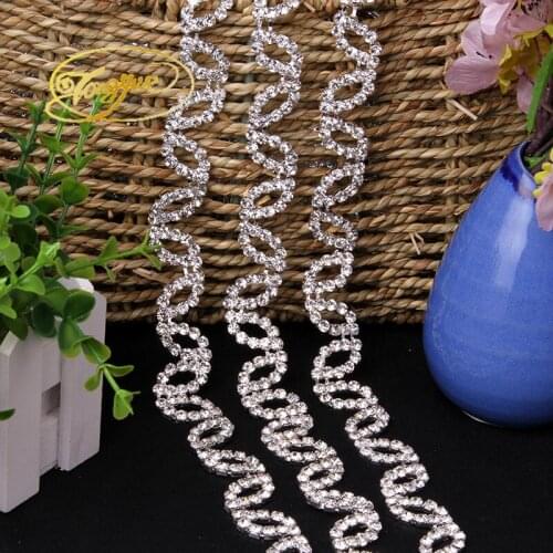 1 Yard 91*1 CM DIY High Quality Silver Round Flatback Glass Alloy Rhinestones Applique for Clothes Bags Chain Trims