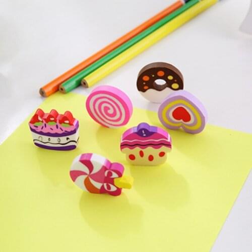 18packs/lot Cute Cake Donut Shaped Erasers For Kids Rubber Eraser Toys Kawaii Stationery School Office Supplies