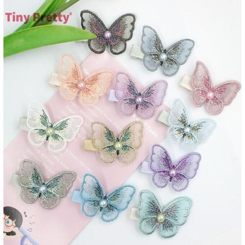 2PCS 50mm Embroidered Butterfly Hair Clips Vintage Chinese Embroidery Butterfly Hairclips for Girl, Wedding Party Hair Jewelry