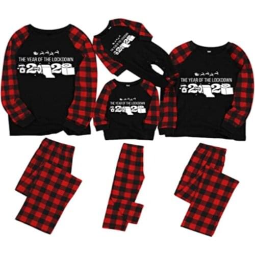 2020 Printed Christmas Pajamas Sets Long Sleeve T-Shirt + Plaid Long Pants PJS Kids Men Women Family Matching Clothes Sleepwear
