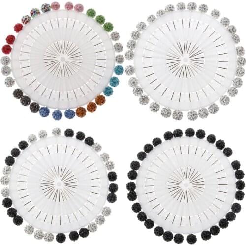 30Pcs Safety Brooch Pin Muslim Hijab Scarf Pin Rhinestone Crystal Ball Brooch Straight Head Pin