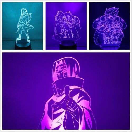 Naruto Shippuden 3D Night Light Uzumaki Kakashi Itachi Lamp Led Sasuke Lighting Set Decor Colorful Lampara Xmas Gift Illuminator