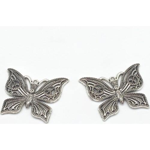 6 pcs Vintage Tibetan Silver alloy 38*30mm butterfly Charms Metal Pendants for Jewelry Making DIY Handmade Craft