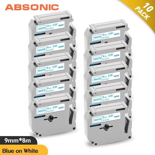 Absonic Blue on White MK223 Tapes for Brother MK-223 MK 223 9mm Cassette Ribbon M-K223 for Brother P Touch PT-70 PT-100 Printer
