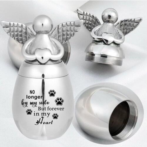 Angel Wings Charm& Egg Shaped Cremation Urns Stainless Steel Memorial Necklace Funeral Pet Paw Keepsake Urns for Ashes Custom