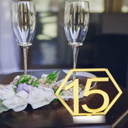 AsyPets 1-15 Hexagon Table Number Signs Acrylic Mirror Number Symbols for Wedding Party Decoration