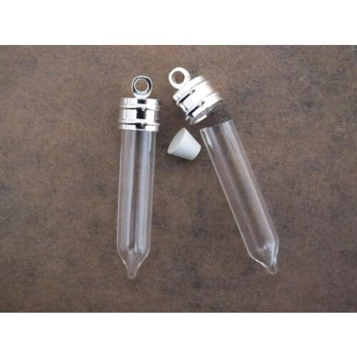 Free ship!! 36x6mm Diy Bullet shaped glass pendant with metal cap plug charm necklace pendant