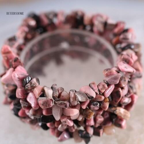 Free Shipping Fashion Jewelry Stretch Pink Rhodonite Weave Chip Bracelet 7" 1Pcs H133