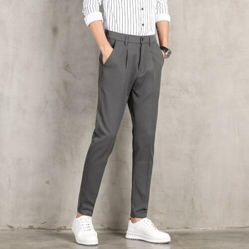 Size 28-38 mens high-end solid color casual suit pants 2021 male spring summer new fashion slim pants stretch cropped trousers