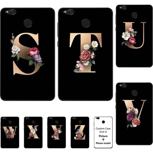 Flower 26 English Name Letters Custom Initial Case For Xiaomi Redmi 4X 5.0" Soft Silicone Phone Cover Capa