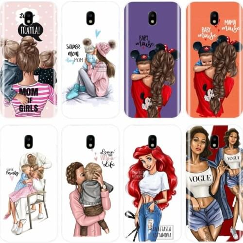 For Samsung Galaxy J3 J4 J6 J8 2018 J3 J5 J7 2017 J5 J7 2016 J3PRO J7 PLUS Cover TPU Phone Case Brown Hair Baby Mom Girl Queen
