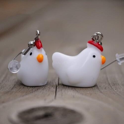 Farmer Kawaii Hen Chicken Earrings White Chick Lover Gift Granddaughter Farm Animal Dangle Earrings Plastic Hen 20*23mm JK30FO