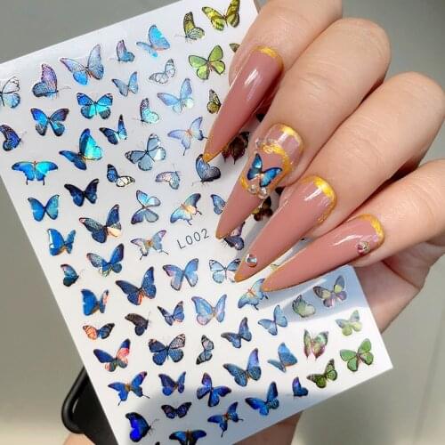 Holographic Butterfly Nail Sticker Blue Black Nail Art Sticker Spring Theme Nail Art Decoration Nail Art F679