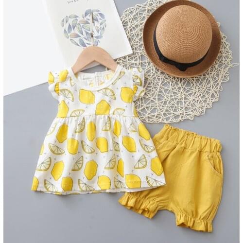 Two Pieces Cotton Girls Clothing Sets Summer Vest Sleeveless Children Sets Fashion Girls Clothes Suit Casual Fruit Outfits 1-5T