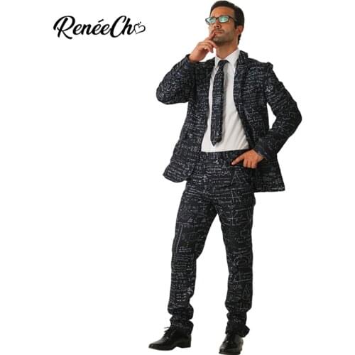 Crazy Suit Halloween Costume For Adult Black White Men`s Math Costume Suit Equation Men Blazer Set Party Wear Christmas Costume