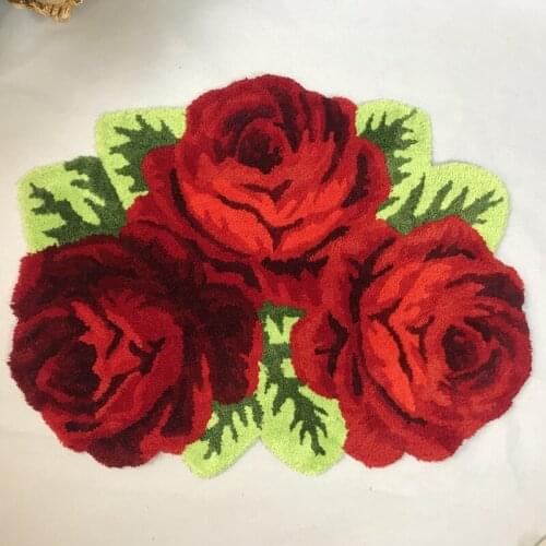 Hot sales high quality 3 slitless rose art rug bedroom/bedside mat red flower carpet bedside rug parlor livingroom bath mats