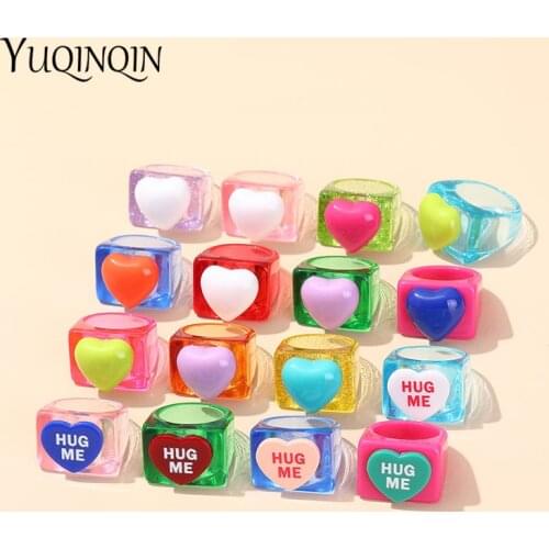 Fashion Colorful Heart Rings for Women Minimalist Resin Acrylic Friendship Ring for Girls Aesthetic Transparent Summer Jewelry