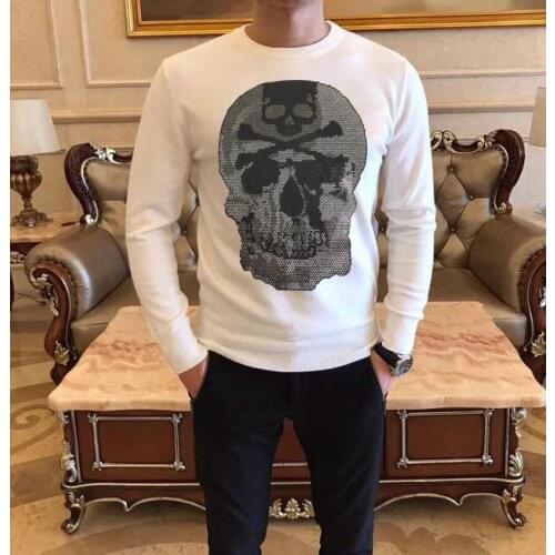 Mens Rhinestones sweaters winter male fashion Diamond stone Sportswear white and black new design