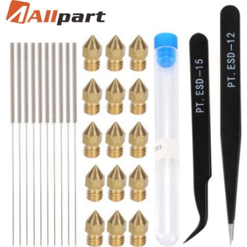 27 Pieces 3D Printer Nozzle and Cleaning Kit 0.4 Mm Mk8 Nozzles 0.4 Mm Needles and 1 Pack Tweezers Tool Kit Stainless Steel No