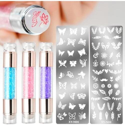 Nail Art Tool Set Double-headed Silicone Seal Stampe Acrylic Color Diamond Template Seal Set Transfer Pen DIY Nail Art Decor
