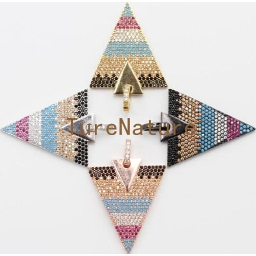 Latest Triangle Shape Charms Colorful Crystal Beads Stripped Pave Zircon Pendants For Necklace Making In 26 mm PM4888