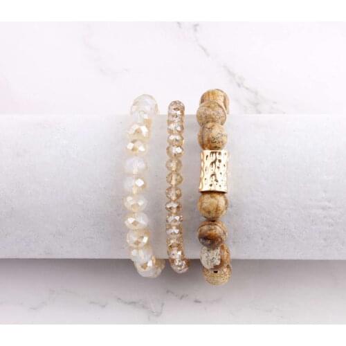 New Trendy Jewelry Winter Collection Natural Stone Crystals Beads Stacked Bracelets Stacked Crystal Quartz Beads Bracelets