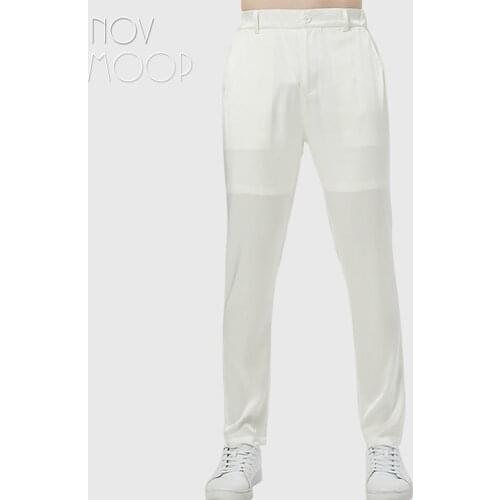Novmoop fashion style men summer comfortable black grey off white spandex silk yoga sleep pants with pocket pantalon LT3068