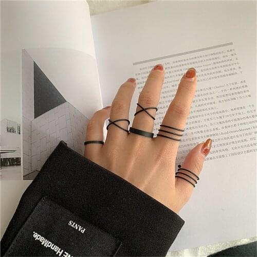 New Punk Finger Rings 6pcs/set Minimalist Smooth Gold/Black Geometric Metal Rings for Women Girls Party Jewelry Bijoux Femme