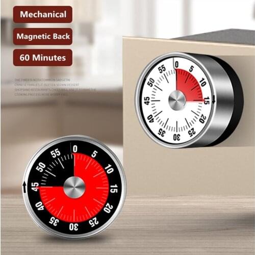 New Stainless Steel Mechanical Kitchen Timer with Loud Alarm Magnetic Shape Clock Timer 60-Minutes Alarm Cooking Magnet Timer