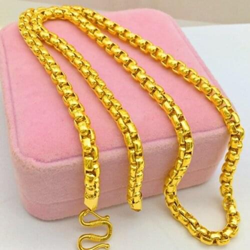 Thick Round Box Link Chain 18K Gold Necklace Long Jewelry Accessories for Men Boys Gift