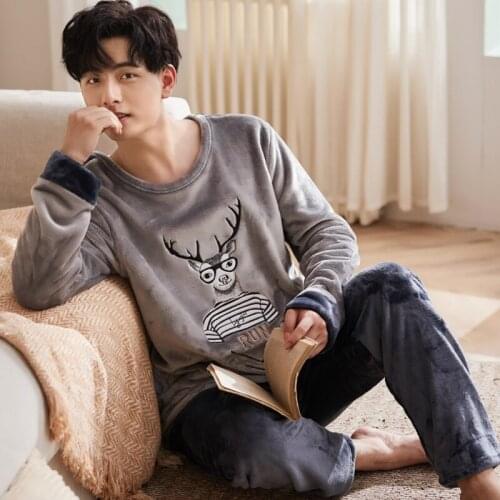 2019 Winter Pajamas For Men Thick Warm Flannel Sleepwear Suit 2 Pcs/set Pyjama Homme Casual Soft Homewear Clothing Pijama Hombre