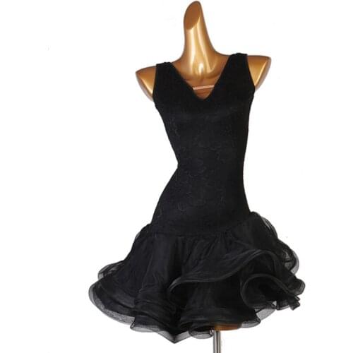 Latin Dance Dress Women Black Lace Sleeveless Big Swing Skirt Adult/Child Latin Competition Dresses Samba Dance Costumes DQL2756