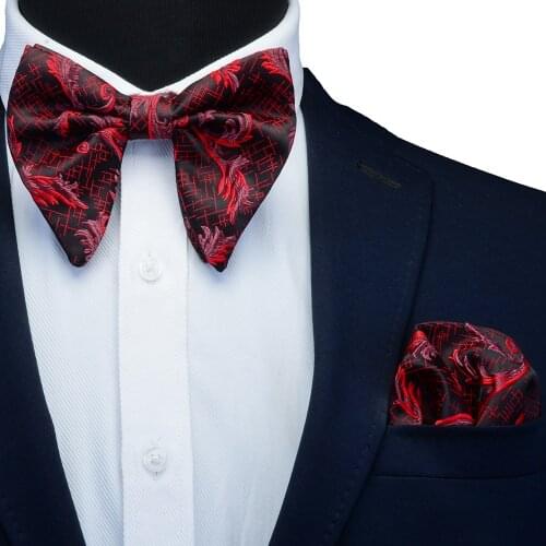 Ricnai Red Green Silk Pocket Square Big Bowtie Set For Mens Silm Party bridegroom Handkerchief Bow Ties Chest Accessories