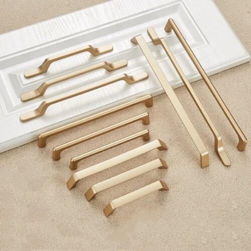 Nordic gold door knobs long Solid alloy kitchen cupboard Drawer Pulls 96mm 128mm Furniture Handle Cabinet Hardware
