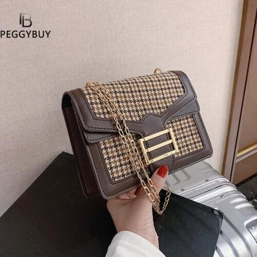 Vintage Plaid Pattern Messenger Tote Bags Women PU Leather Shoulder Street Purse Square Street Crossbody Houndstooth Clutch