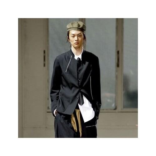 S-6XL!!2019 Mens jacket custom stand collar patchwork white stripes slim autumn and winter