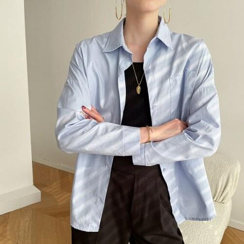 Baldauren Button Up Shirts Women Tops Long Sleeve Plus Size 2021 Fall Korean sexy Office Lady Blouse Blue White Pink