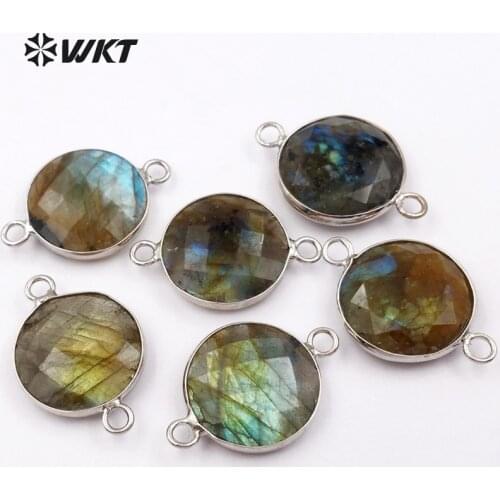 WT-C239 wholesale fashion stone connectors natural labradorite stone pendant with double hooks connectors for lady jewelry make