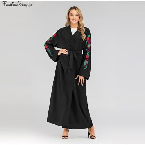 Embroidery Flower Kimono Open Abaya Dubai Islam Muslim Dress Abayas For Women Kaftan Caftan Turkish Islamic Clothing Robe Jilbab