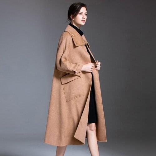 Womens winter overcoats camel belt Double-sided wool cashmere outwear 2019 autumn plus size ladies fashion long loose free ship