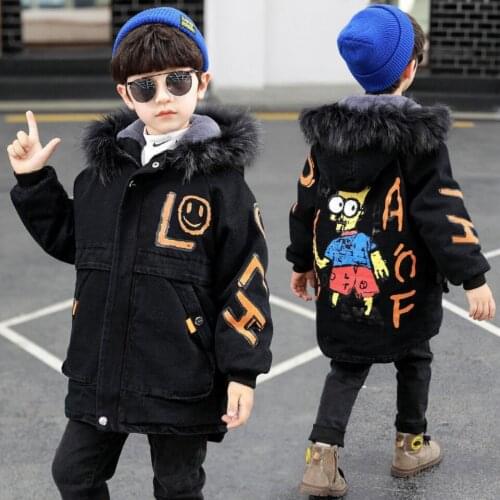Boys Winter Thicken Jacket Kids Warm Coat Boy Thick Parka Children Winter Clothing Cartoon Print Outerwear for Russia -30Degree