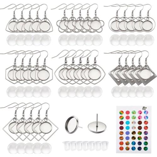 1Set Dangle Earring Jewelry with Scrapbooking Paper Picture Stickers Glass Cabochons Stud Earring Setting for DIY Earring Making