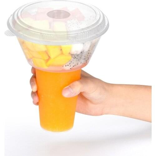 50pcs Creative disposable coffee cup milk tea juice fruit plate birthday party favors cold drink plastic cups with snack plate