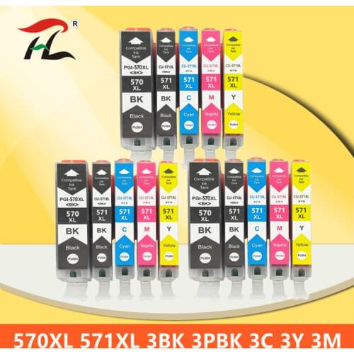 YLC 15pk PGI570 PGI-570 CLI-571 Compatible Cartridge For Canon PIXMA MG5750 MG5751 MG5752 MG5753 MG6850 MG6851 MG6852 printer