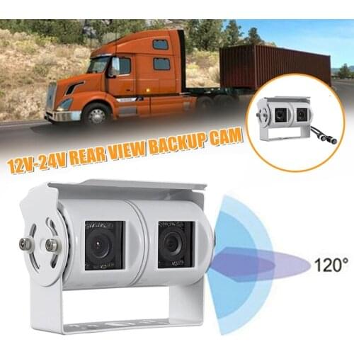 Car Dual Lens Reversing Camera 4Pin-Plug Backup Camera Twin Adjustable Angle Lens Rear View CCD Camera for Truck Bus