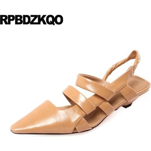 Beige Kitten Nude Gladiator Cage Pointed Toe Girls Shoes Strap Ladies Slingback Leather Pumps Low Heels Sandals Novelty High