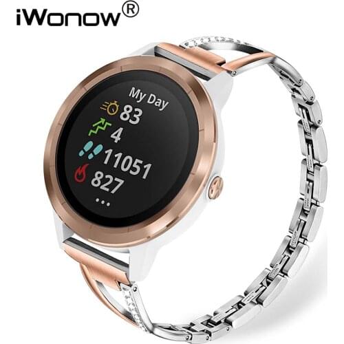 Stainless Steel + Diamond Watchband 20mm for Garmin Vivoactive 3/Forerunner 645/245 Music/Misfit Vapor 2 Watch Band Women Strap