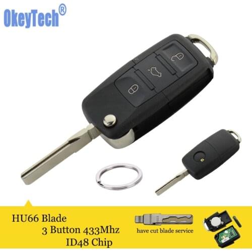 OkeyTech for V W Golf Beetle Passat Polo Bora T5 Flip Car Remote Key Finder Ring Transporter ID48 Chip 433Mhz HAA Blank Blade